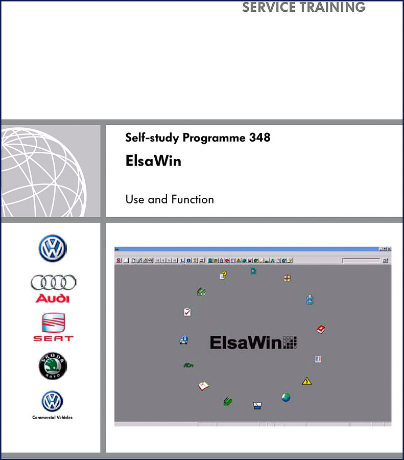 Volkswagen Audi Seat Skoda Commercial Vehicles Training Manual for ElsaWin use and function, 100 pages