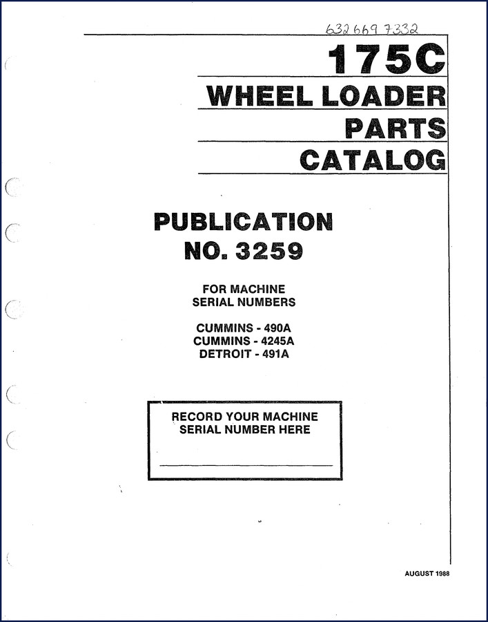 Volvo Michigan Euclid 175C and 325 wheel loader factory parts catalog cover, 1988 edition