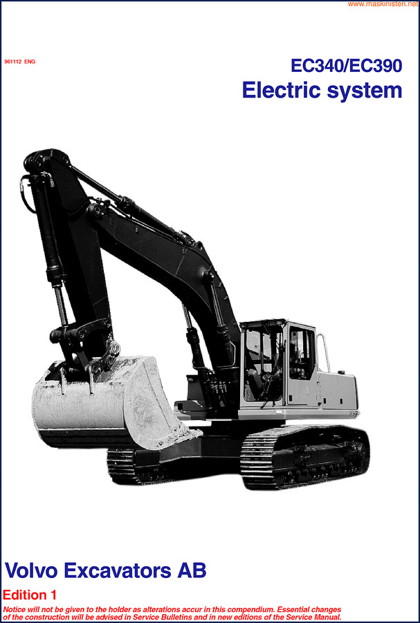 Volvo BM Michigan EC340 EC390 Technical Manual cover page showing excavator hydraulic schematic