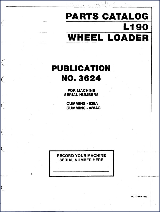 Volvo L190 Wheel Loader Parts Catalog Publication No. 3624 – 1990 OEM factory spec manual cover