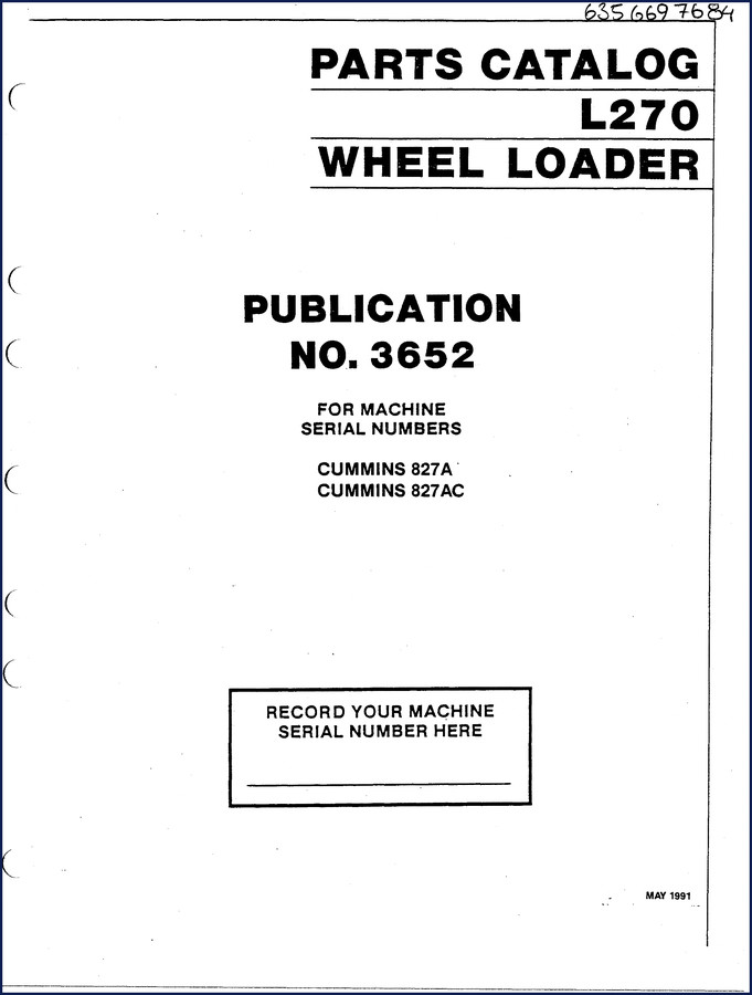 Volvo L270 Wheel Loader Parts Catalog 1991 cover page