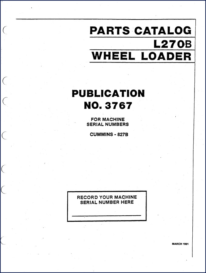 Volvo Trucks L270B 1991 Parts Catalog front cover showing wheel loader diagram