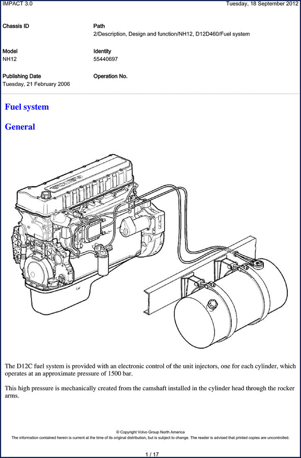 Volvo Michigan Euclid NH12 2006 Technical Manual cover showing fuel system section
