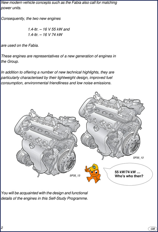VW Fabia Training Manual – factory self-study programme for 1.4L 16V engines, 50 pages