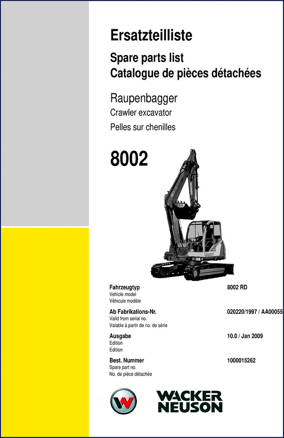 Wacker Neuson 8002 RD 2009 Parts Catalog cover image