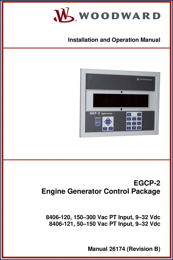 Woodward Governor EGCP-2 2002 Installation Manual front cover showing EGCP-2 control package and manual title