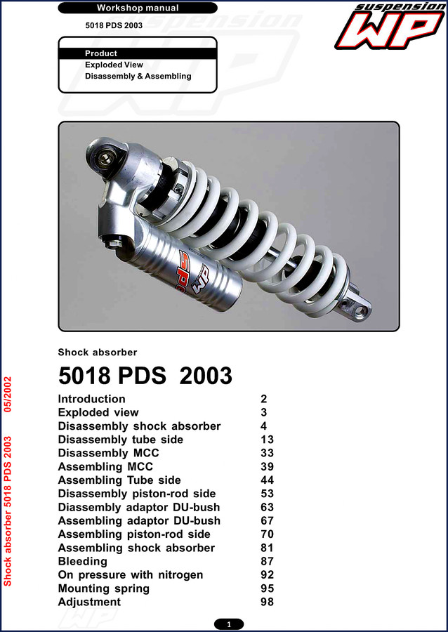 WP Suspension 5018 PDS 2003 Workshop Manual cover page