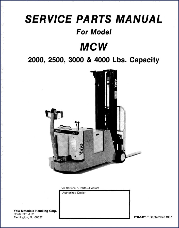 1987 Yale MCW 2000-4000 parts catalog front cover - OEM factory manual
