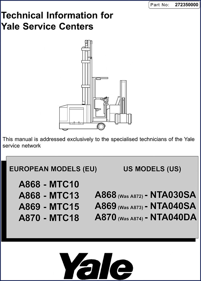 Yale MTC10 MTC15 MTC18 NTA040DA NTA040SA 2002 Technical Manual cover