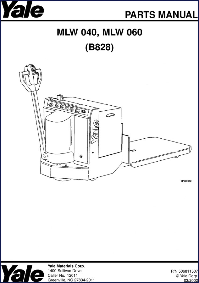 Yale MLW 040 MLW 060 2002 Parts Catalog – OEM front cover