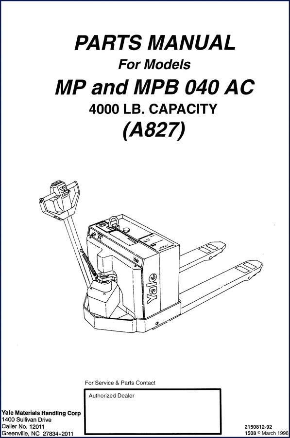 Yale MP and MPB 040 AC 1997 Parts Catalog cover page