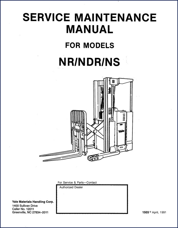 Yale NR service manual cover showing model designations and serial number location