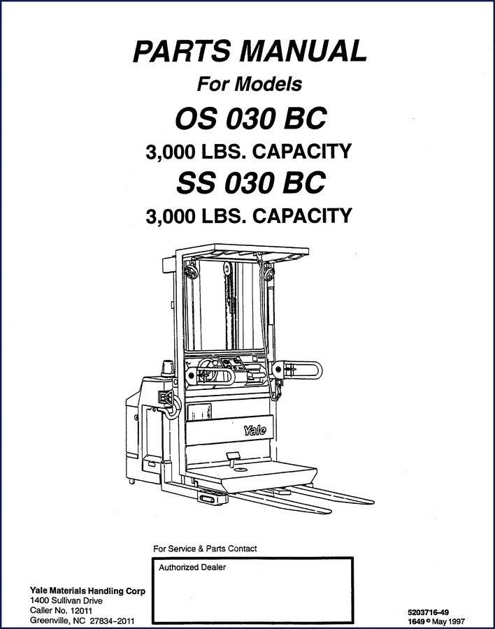 Yale OS 030 BC and SS 030 BC 1997 Factory Service Manual - cover showing models and publication year