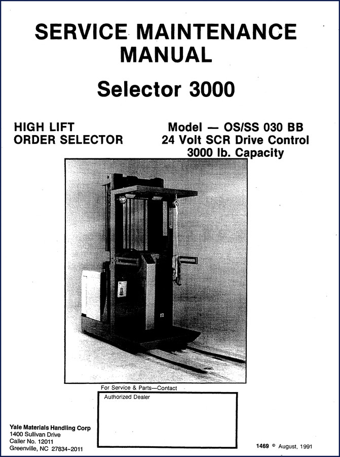 Yale OS 030 SS 030 1991 Service Manual cover page showing title and model