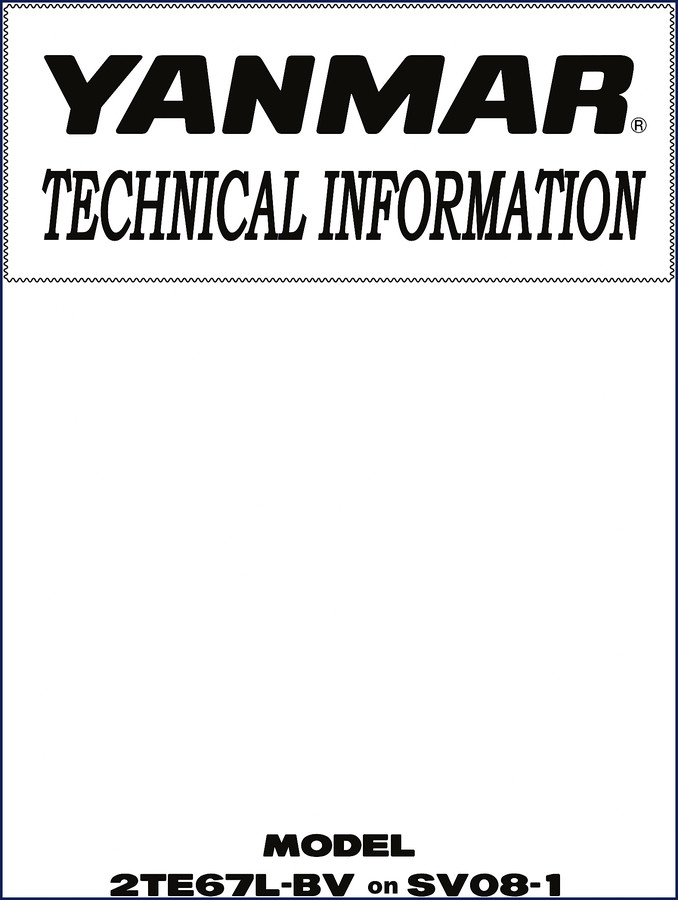Yanmar 2TE67L-BV and SV08-1 Technical Manual cover showing OEM documentation for construction equipment diesel engine