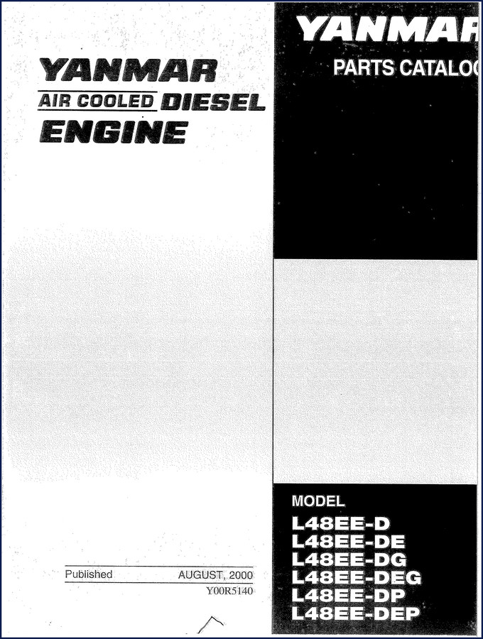Yanmar L48EE-D L48EE-DE L48EE-DG L48EE-DEG L48EE-DP 2000 Parts Catalog cover page showing air-cooled diesel engine diagram