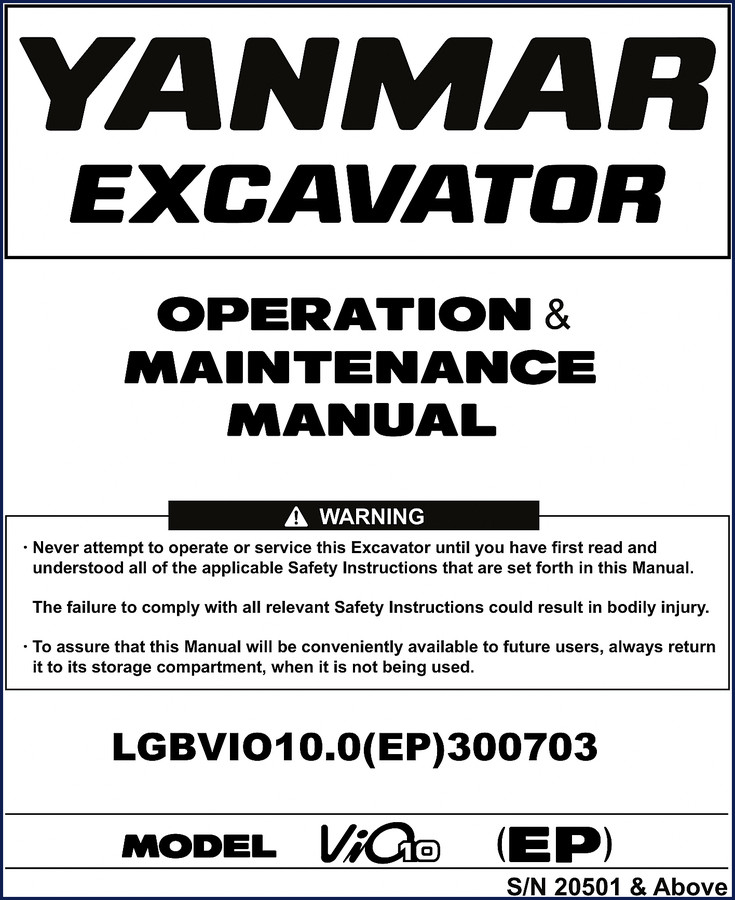 Original Yanmar ViO10 Excavator Operators Manual cover – 228 pages