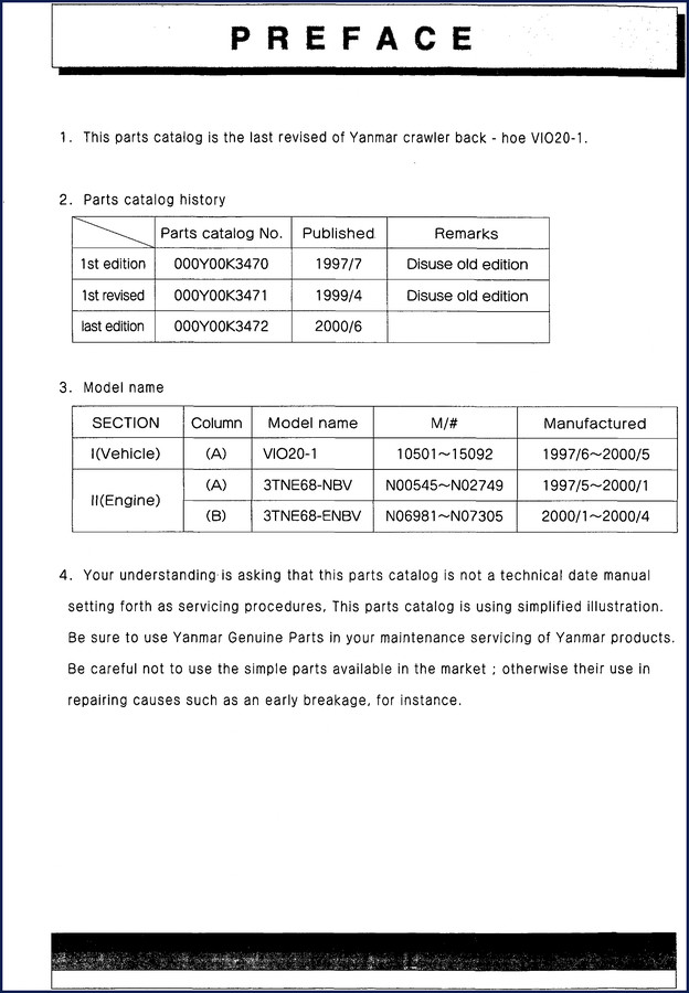 Yanmar VIO20-1, 3TNE68-NBV, ENBV 2000 Parts Catalog cover