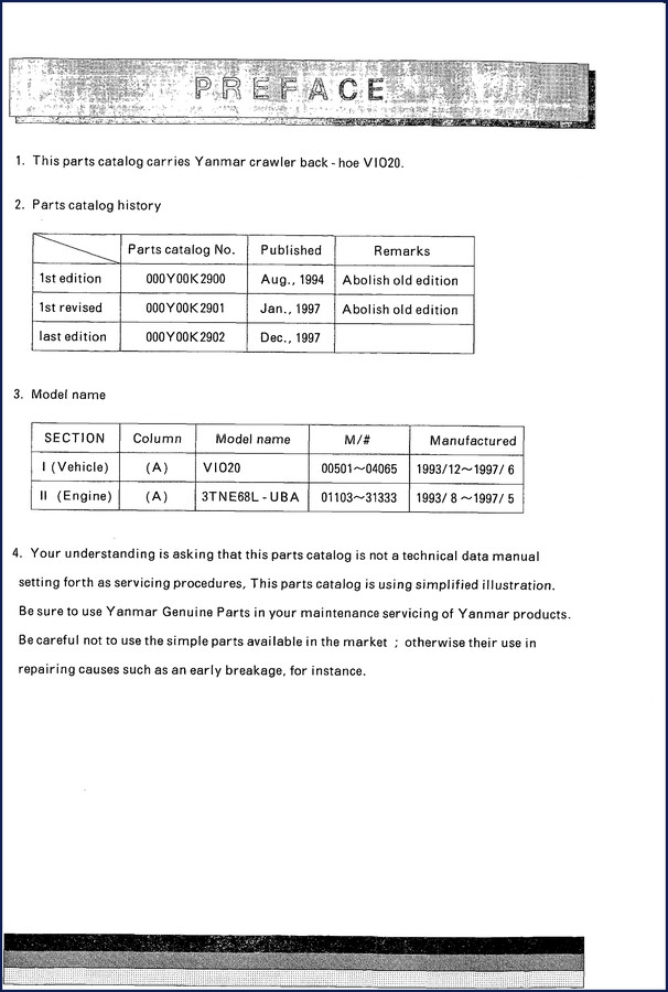 Yanmar VIO20 excavator service manual operation and maintenance cover page