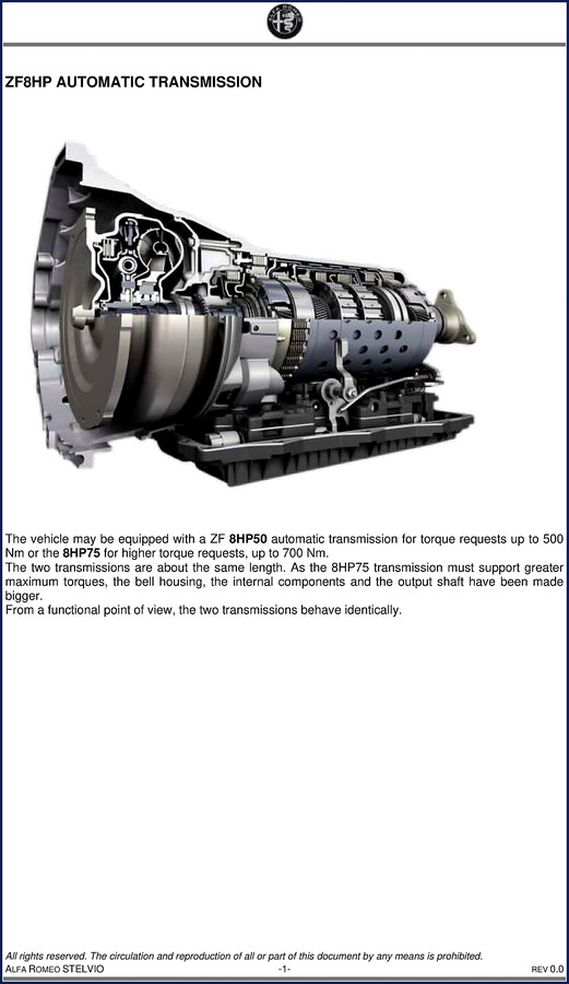 ZF 8HP50 and 8HP75 automatic transmission technical manual cover