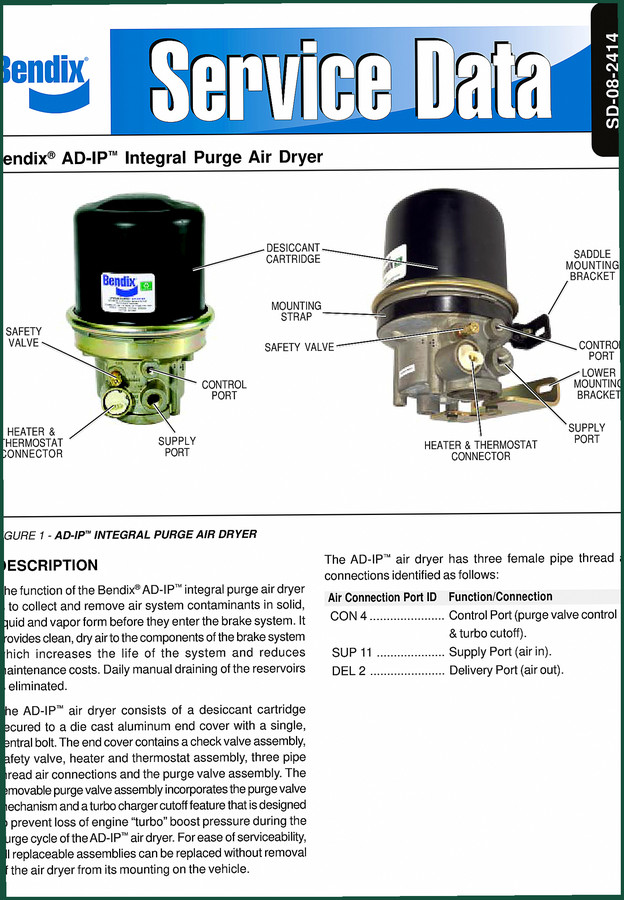 Bendix AD-IP / AD-IP DI Service Manual – 28 Pages Factory Air Brake Specs