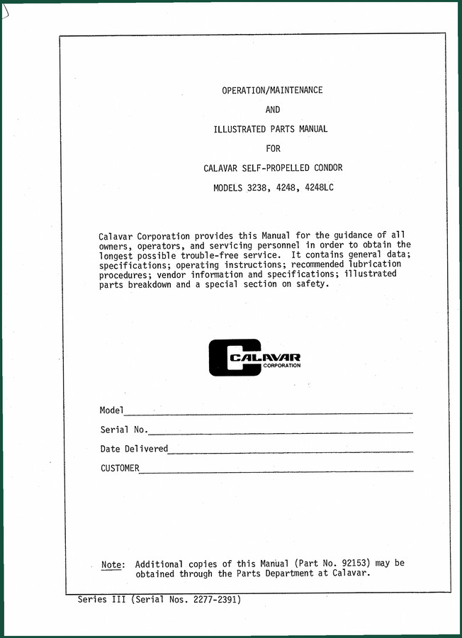 Calavar 3238-4248-4248LC Service Manual – 311 Pages OEM Factory Specs