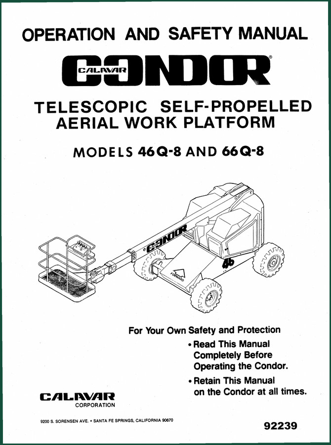 Calavar 46Q8-66Q8 Operator Manual – 123 Pages Factory OEM Specs