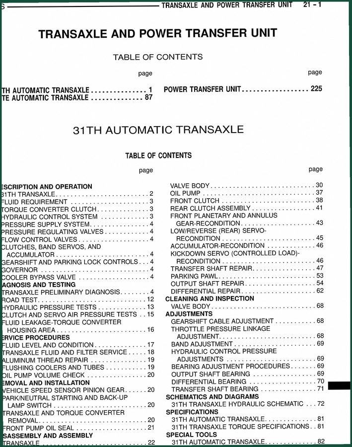 Chrysler 31TH/41TE Service Manual – 86 Pages Factory Specs
