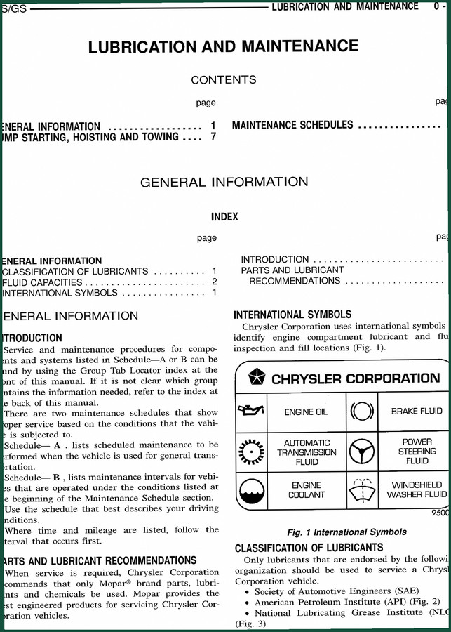 Chrysler NS/GS Service Manual – 16 Pages OEM Lubrication & Maintenance