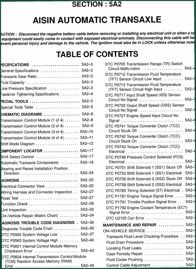 Daewoo Lacetti V-121 Service Manual – AISIN Automatic Transaxle