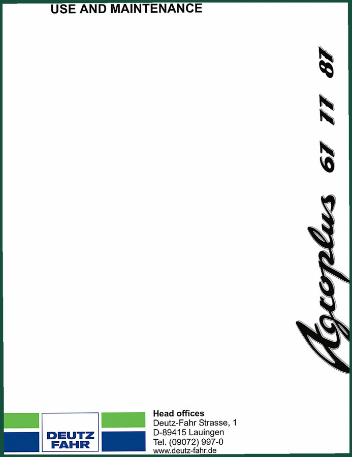 DEUTZ-FAHR AGROPLUS User Manual – 382 Pages OEM Safety & Operation Data