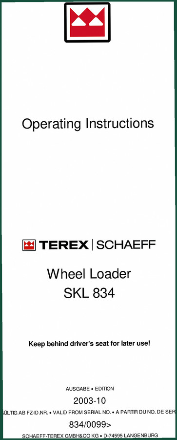 Schaeff Terex SKL 834 User Manual – 122-Page Operator Doc