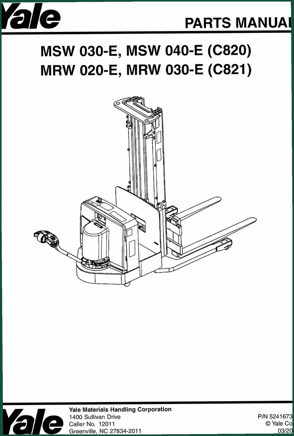 Yale MSW030-MSW040-MRW020-MRW030 2003 Manual – OEM Parts Catalog